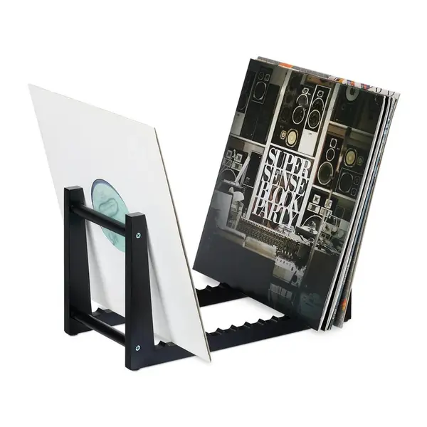 Relaxdays STOJAN Černý bambus na vinylové desky pro 50 LP
