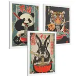 Nacnic PLAKAT Sada 3 Ramen Animals A4 Bílý rám