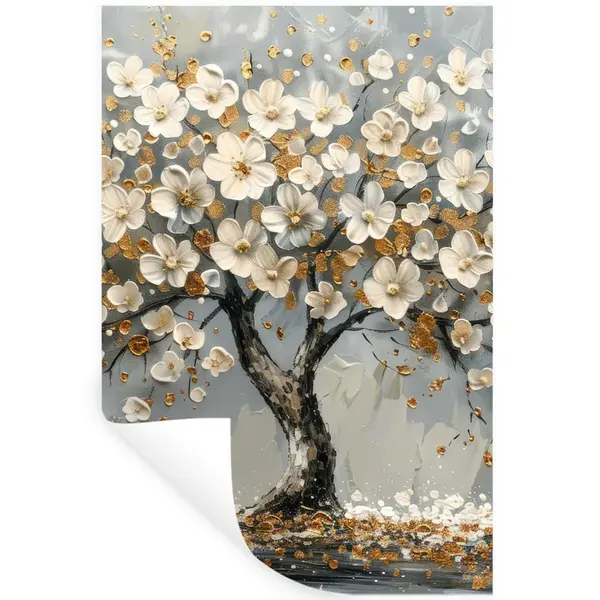 MuchoWow SAMOLEPKA NA ZEĎ Strom - Květiny - Bílá - Příroda - Umění 40x60 cm