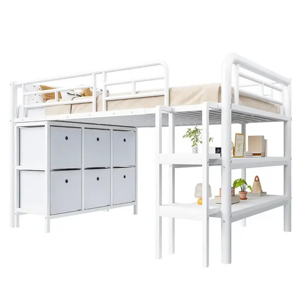 OKWISH PATROVÁ postel 90/200 cm bílá s úložným prostorem a širokými kovovými schody