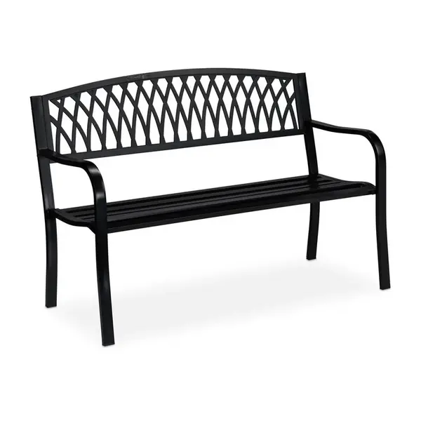Relaxdays LAVICE Černá zahradní kovová pro 2 osoby 127 cm