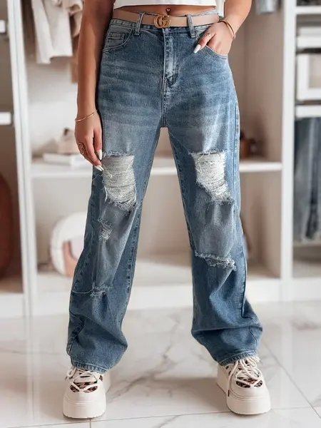 Dámské džíny wide leg s dírami DEMARIP