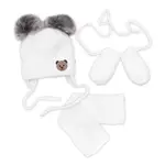 Baby Nellys Dětská sada, zimní čepice s šálou + rukavičky 3D, Teddy Bear - bílá