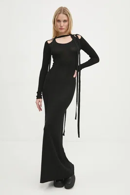 Šaty Y/Project MULTISCARF LONG SLEEVE KNIT DRESS černá barva, maxi, 106DR008