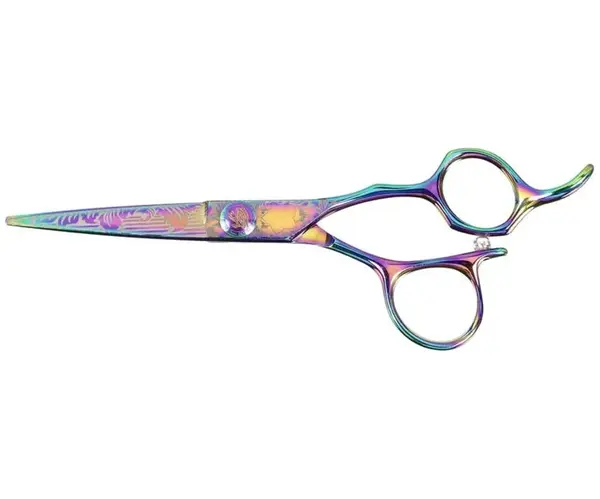 Kadeřnické nůžky Sibel Cisoria Pink Rainbow 6" duhové s ornamenty + dárek zdarma