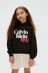 Dětská bavlněná mikina Calvin Klein Jeans černá barva, s kapucí, s potiskem, IG0IG02989