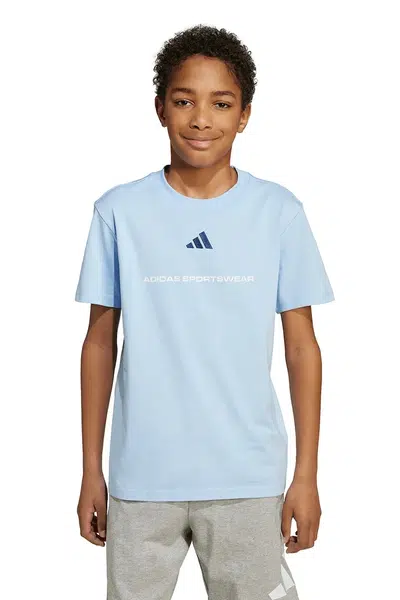 Dětské bavlněné tričko adidas modrá barva, s potiskem, KC5384