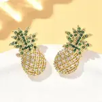 Pineapple Brass Micro Pave Cubic Zirconia Stud Earrings