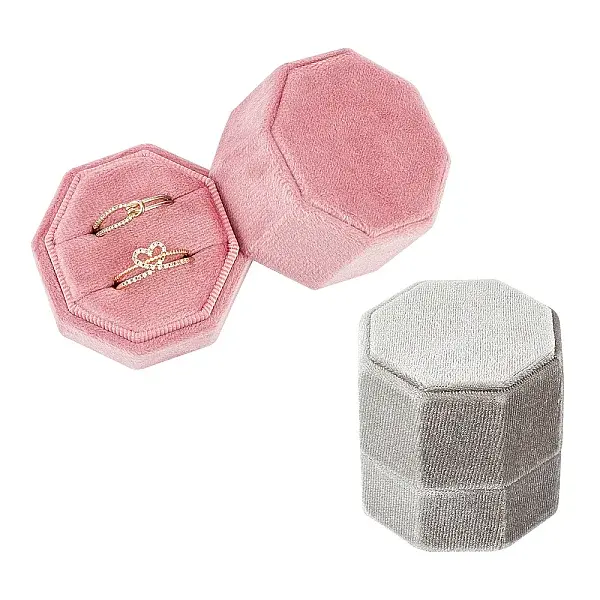 2Pcs 2 Colors  Velvet Rings Box