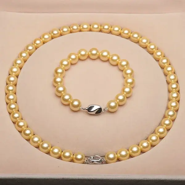 Shell Pearl Round Beaded Necklaces & Bracelets Sets for Women