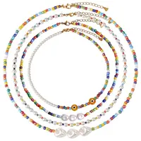 4Pcs 4 Style Natural Pearl & Glass Seed Beaded Necklaces Set with Evil Eye for Women