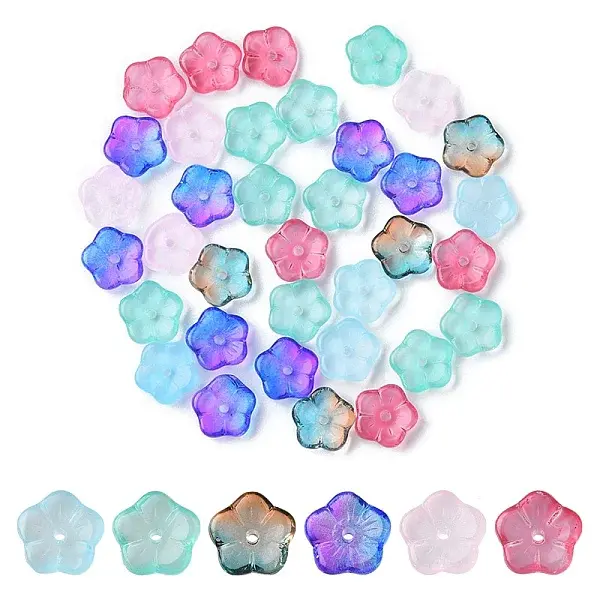 35Pcs Transparent Spray Painted Glass Beads