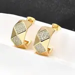 Brass Micro Pave Clear Cubic Zirconia Stud Earrings for Women
