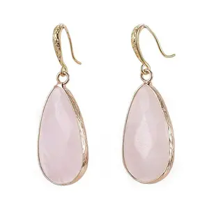 Teardrop Natural Rose Quartz Dangle Earrings