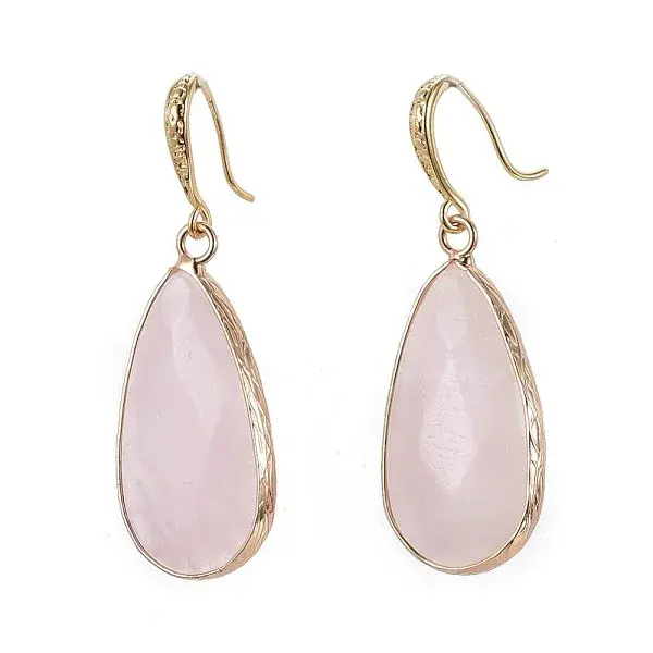 Teardrop Natural Rose Quartz Dangle Earrings