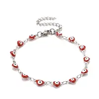 Enamel Heart with Evil Eye Link Chains Bracelet
