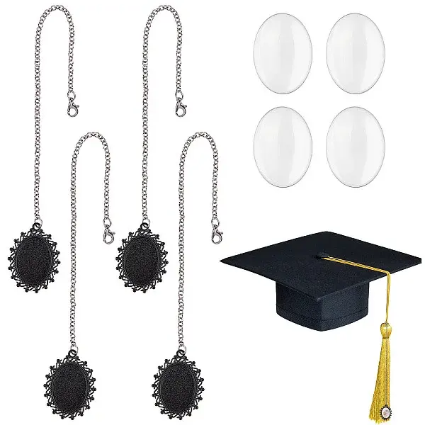 Alloy Graduation Cap Brim Chains Tassel Photo Charms