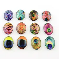 Peacock Feathers Pattern Glass Oval Flatback Cabochons for DIY Projects