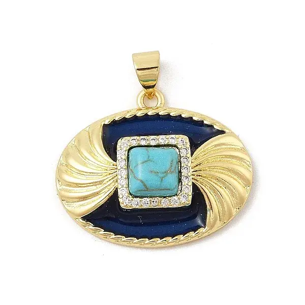 Brass Pave Synthetic Turquoise Pendants