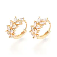 Brass Micro Pave Cubic Zirconia Leaf Hoop Earrings
