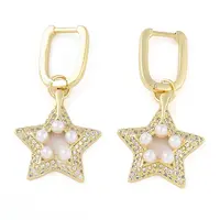 Brass Micro Pave Clear Cubic Zirconia ABS Pearl Hoop Earrings for Women