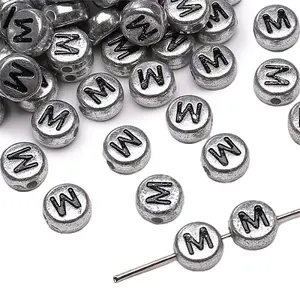 50Pcs Silver Plating Acrylic Beads