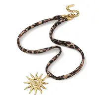 304 Stainless Steel Sun Pendant Leopard Print Polyester Cord Necklaces for Women