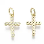 Brass Micro Pave Cubic Zirconia Tiny Cross Charms