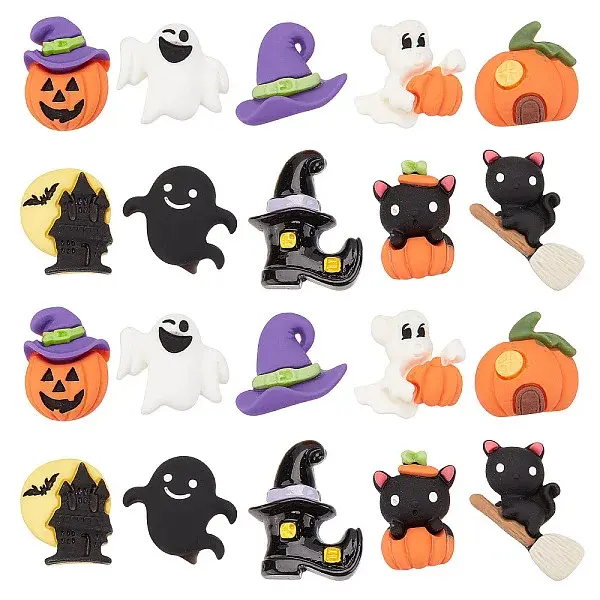 40Pcs 10 Styles Halloween Opaque Resin Cabochons