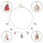 Alloy Satellite Chains Double Layer Necklace with Alloy Christmas Tree & Deer & Snowflake Charms