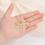 Heart with Eye Pattern 304 Stainless Steel Micro Pave Cubic Zirconia Pendant Necklace & Hoop Earrings Sets