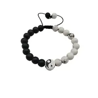 Natural Howlite & Frosted Dyed & Heated Black Agate Braided Bead Bracelets