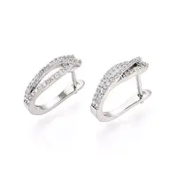 Brass Micro Pave Cubic Zirconia Stick Hoop Earrings