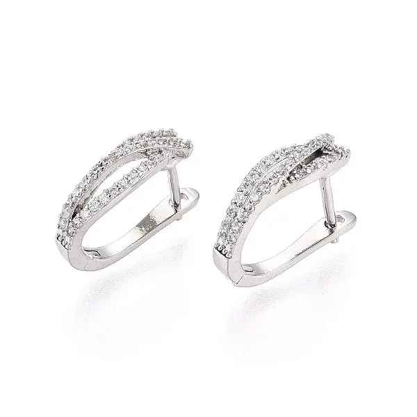 Brass Micro Pave Cubic Zirconia Stick Hoop Earrings
