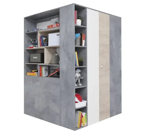 Velká šatní skříň omega - bílá/dub/beton