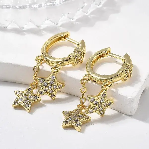Brass Micro Pave Clear Cubic Zirconia Huggie Hoop Earrings