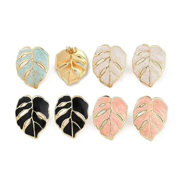 Ion Plating(IP) 304 Stainless Steel Leaf Stud Earrings