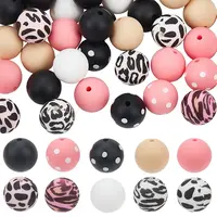 58Pcs 10 Styles Printed Round Silicone Focal Beads