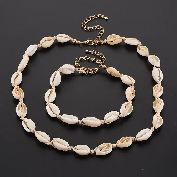 Natural Shell Beaded Necklace and Bracelet