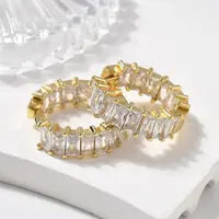 Brass Micro Pave Cubic Zirconia Huggie Hoop Earrings