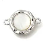 Brass Pave Natural White Shell Flat Round Connector Charms