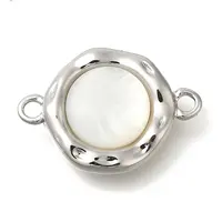 Brass Pave Natural White Shell Flat Round Connector Charms