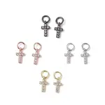 Brass Micro Pave Cubic Zirconia Tiny Cross Charms