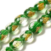Handmade Gold Foil and Silver Foil Lampwork Flat Round Beads