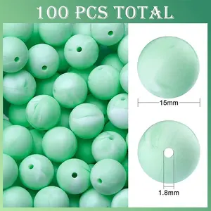 100Pcs Silicone Beads Round Rubber Bead 15MM Loose Spacer Beads for DIY Supplies Jewelry Keychain Making
