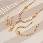 Round Brass Pave Cubic Zirconia Stud Earrings & Necklaces & Bracelets Sets for Women's Banquets and Weddings