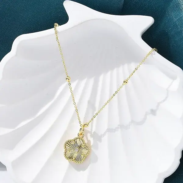 Brass Micro Pave Clear Cubic Zirconia Pendants Necklaces