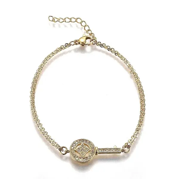 Brass Micro Pave Clear Cubic Zirconia Link Bracelets