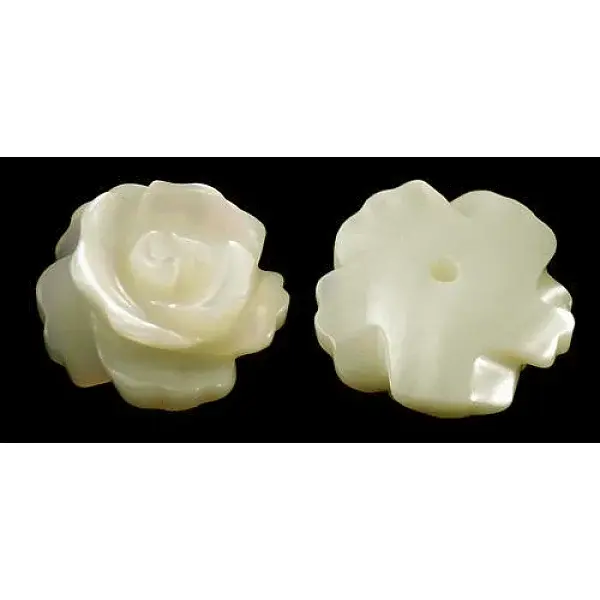 Half Drilled Natural White Shell Rose Flower Flatback Beads