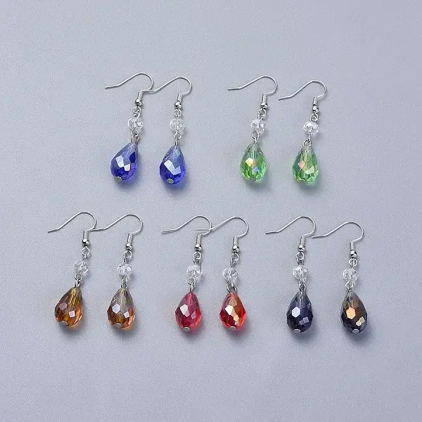Electroplate Glass Dangle Earrings